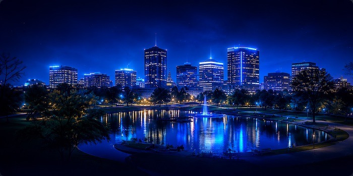 Huntsville Alabama skyline at night